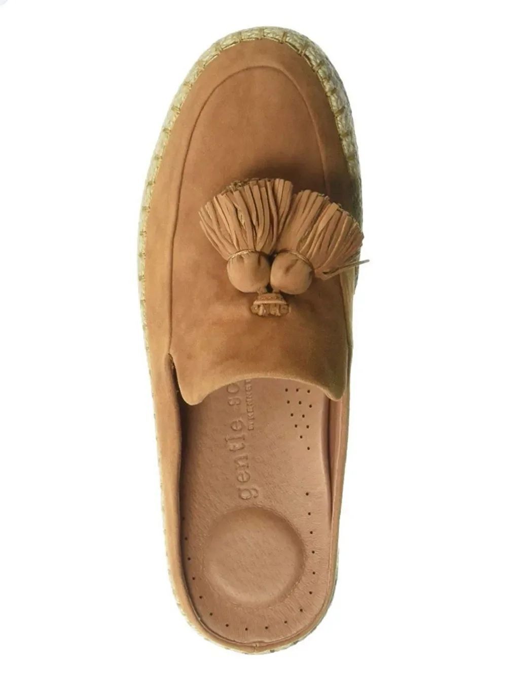 Gentle Souls RORY Tan Suede Leather Tassel Espadrille Slide Platform Loafers